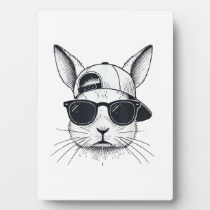 Bunny Face with Sunglasses Cap Easter Day for Boys Plaque