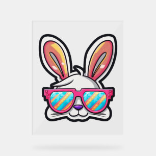 bunny face with sunglasses easter day   acrylic sign