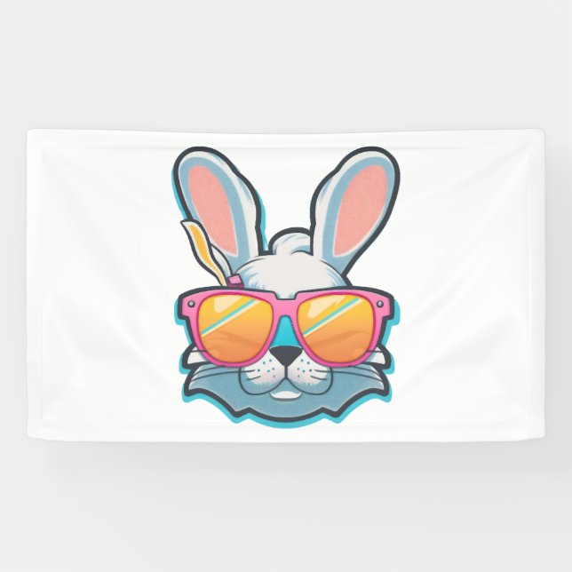bunny face with sunglasses easter day  banner (Horizontal)