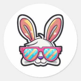 bunny face with sunglasses easter day   classic round sticker