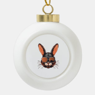 Bunny Face With Sunglasses Easter Day For Boys Men Ceramic Ball Christmas Ornament