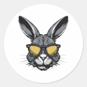 Bunny Face With Sunglasses Easter Day For Boys Men Classic Round Sticker