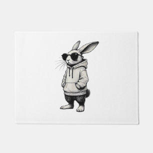 Bunny Face with Sunglasses Easter Day for Boys Men Doormat