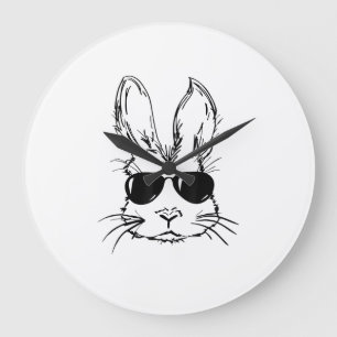 Bunny Face With Sunglasses Easter Day for Boys Men Large Clock