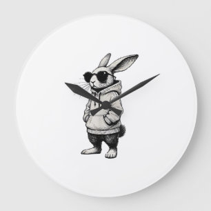 Bunny Face with Sunglasses Easter Day for Boys Men Large Clock