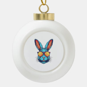 Bunny Face With Sunglasses For Boys Men Kids Ceramic Ball Christmas Ornament