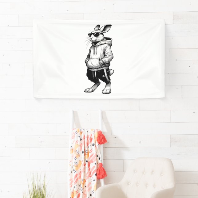 Bunny Face With Sunglasses Happy Easter Day Banner (Insitu)