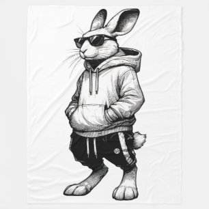 Bunny Face With Sunglasses Happy Easter Day Fleece Blanket