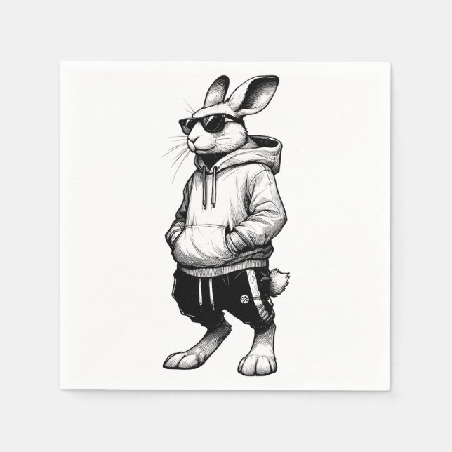 Bunny Face With Sunglasses Happy Easter Day Napkin (Front)
