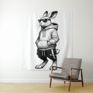 Bunny Face With Sunglasses Happy Easter Day Tapestry