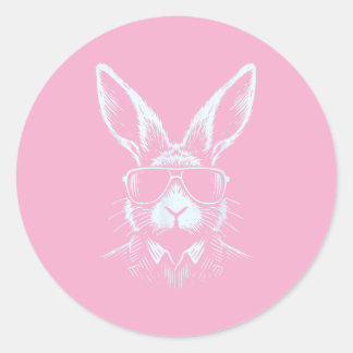 Bunny Face With Sungles For Boys Men Kids Easter D Classic Round Sticker