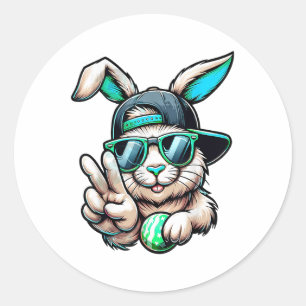 Bunny Face With Sungles For Boys Men Kids Easter D Classic Round Sticker