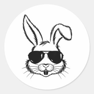 Bunny Face With Sungles For Boys Men Kids Easter D Classic Round Sticker