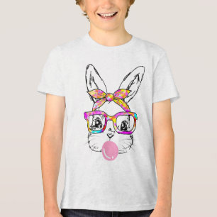 Bunny Face With Sungles For Boys Men Kids Easter D Tri-Blend Shirt