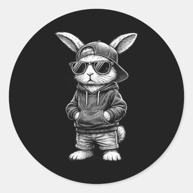 Bunny Face With Sungles Funny Easter Day For Boys  Classic Round Sticker (Front)