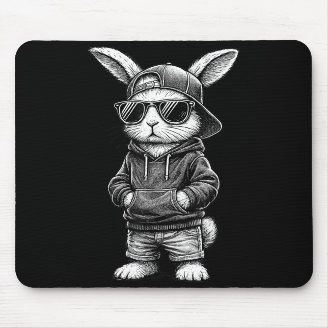 Bunny Face With Sungles Funny Easter Day For Boys  Mouse Pad (Front)