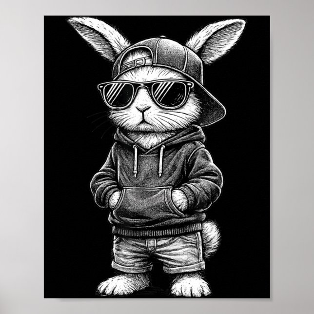 Bunny Face With Sungles Funny Easter Day For Boys  Poster (Front)