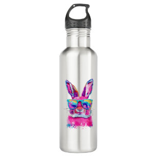 Bunny Face with Tie Dye Glasses Happy Easter Day M 710 Ml Water Bottle