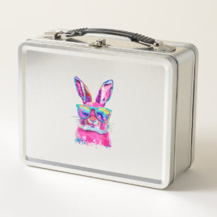 Bunny Face with Tie Dye Glasses Happy Easter Day M Metal Lunch Box