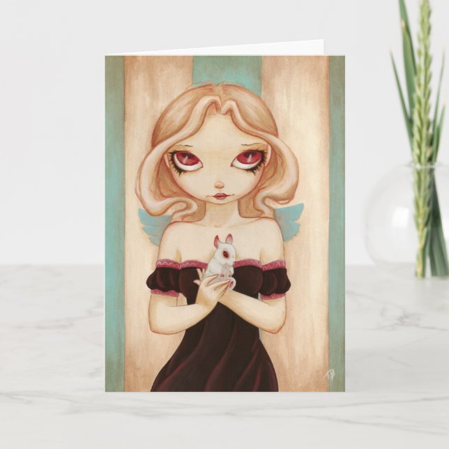 Bunny - Fairy albino rabbit greeting card (Front)