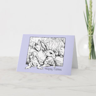 Bunny Family Easter Card, Blue Holiday Card