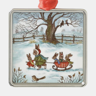 Bunny Family Snow Christmas Family Friend Gift Metal Tree Decoration