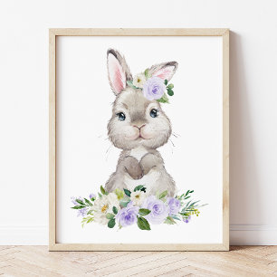 Bunny, Farm Animals, Lilac Flowers, Gender Neutral Poster