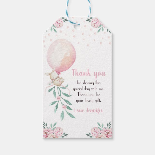 Bunny Favour Tags Girl Pink Balloon (Front)