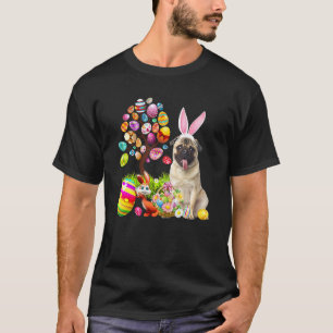 Bunny Fawn Pug Dog Happy Easter Eggs Tree T-Shirt