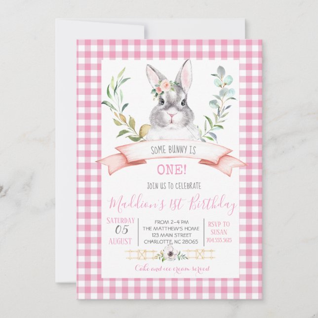 bunny first birthday invitation (Front)