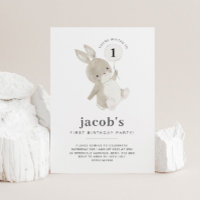 Bunny First Birthday Invitation White Balloon
