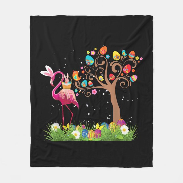 Bunny Flamingo Easter 2021 | Cute Flamingo Lovers Fleece Blanket (Front)
