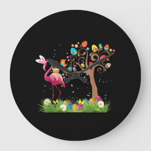 Bunny Flamingo Easter 2021 Cute Flamingo Lovers Large Clock