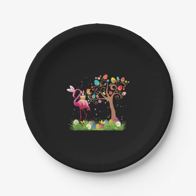 Bunny Flamingo Easter 2021 | Cute Flamingo Lovers Paper Plate (Front)