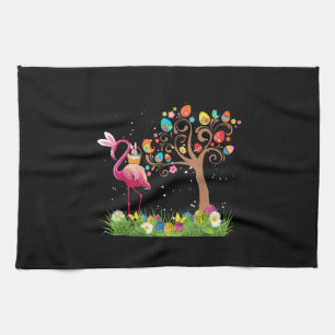Bunny Flamingo Easter 2021   Cute Flamingo Lovers Tea Towel