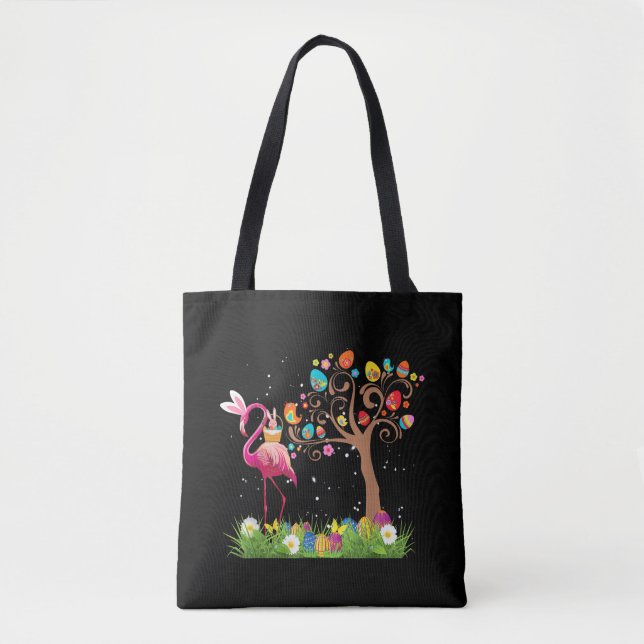 Bunny Flamingo Easter 2021 | Cute Flamingo Lovers Tote Bag (Front)