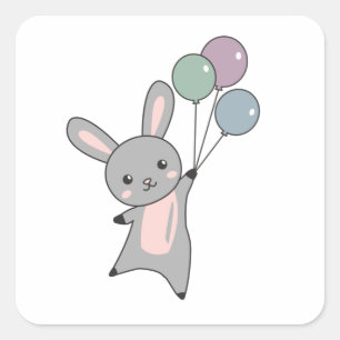 Bunny Flies Balloons Above Cute Animals For Kids Square Sticker
