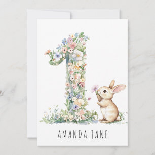 Bunny Floral 1st Birthday Invitation