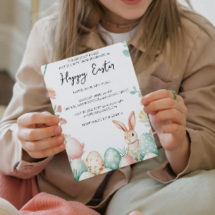 Bunny Floral and eggs white happy Easter   Invitation