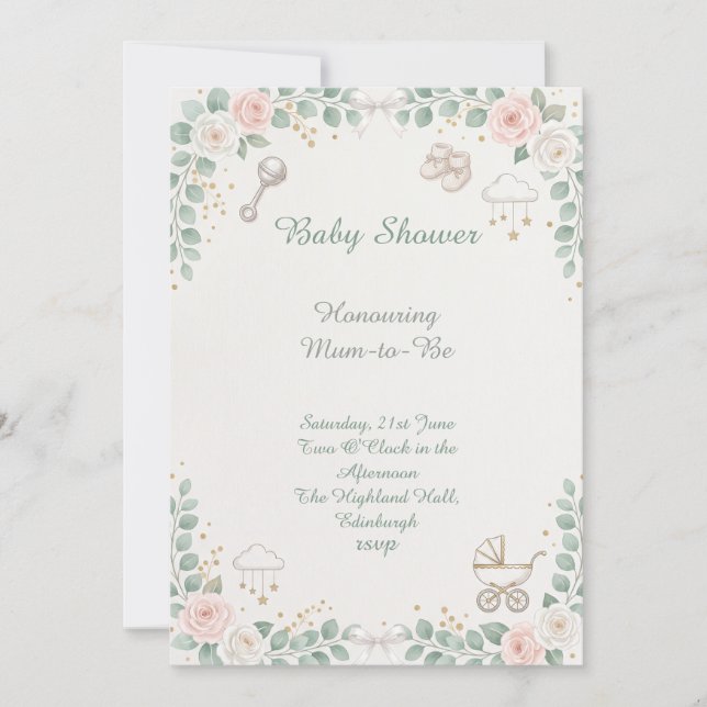 Bunny Floral Baby Shower Invitation (Front)
