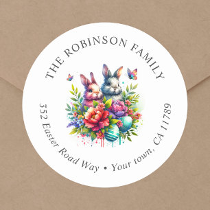 Bunny Floral Easter Return Address Classic Round Sticker