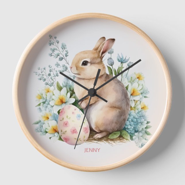 Bunny & Floral Egg  Clock (Front)