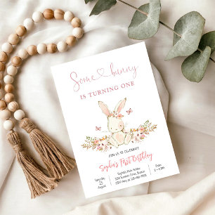 Bunny Floral First Birthday Invitation