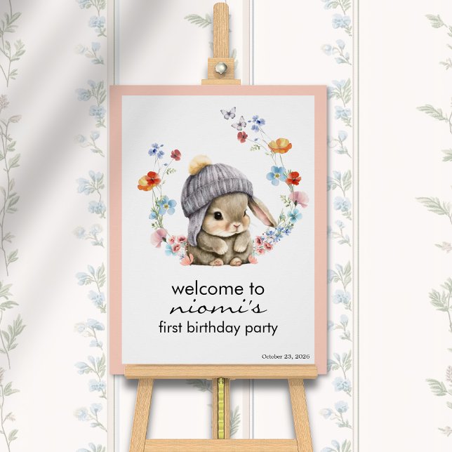 Bunny Floral First Birthday Welcome Sign (Bunny Floral First Birthday Welcome Sign 1)