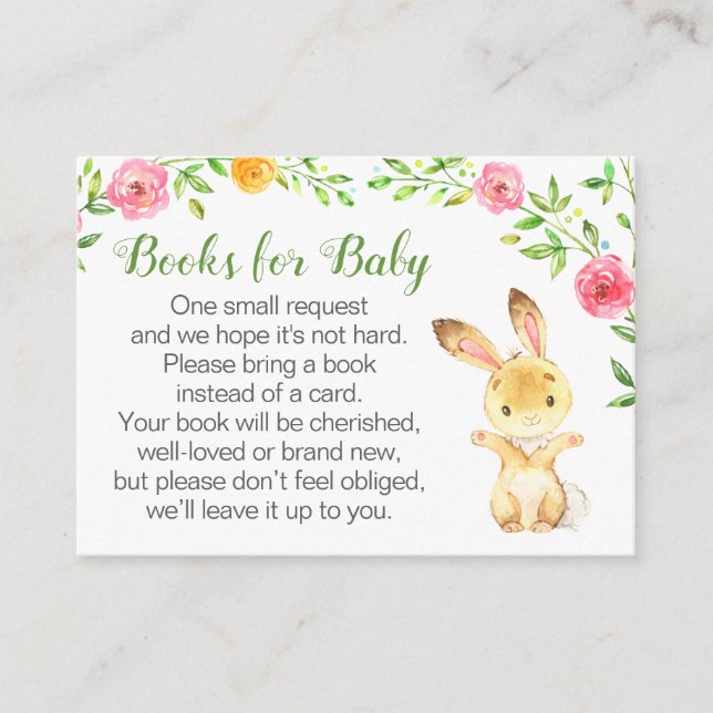 Bunny Floral Neutral Books for Baby Book Request Enclosure Card (Front)