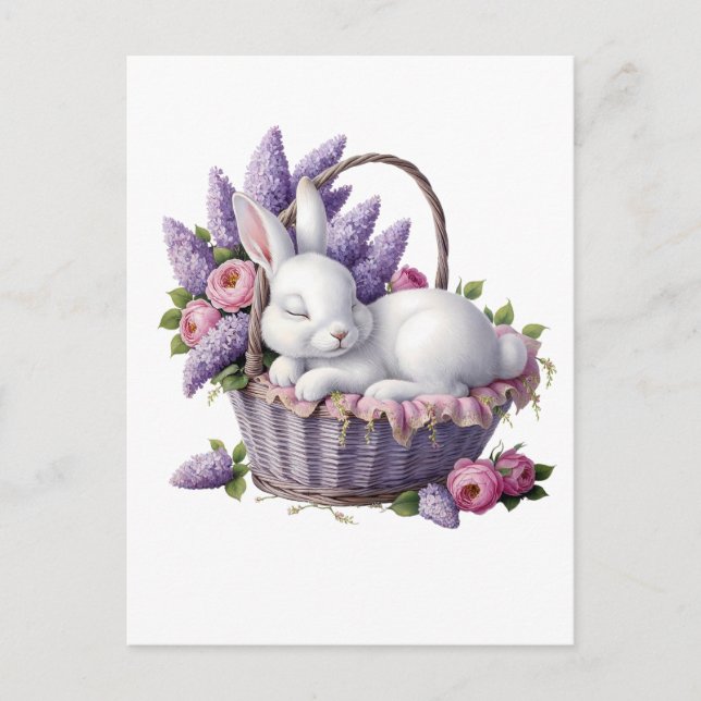 Bunny & Flower Basket Delight Postcard (Front)