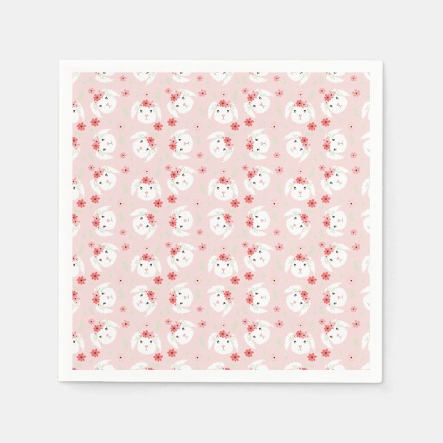 Bunny Flower Crown Pink Napkin (Front)