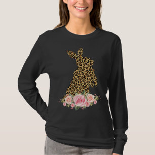 Bunny Flowers Leopard Print Girls Women Happy East T-Shirt