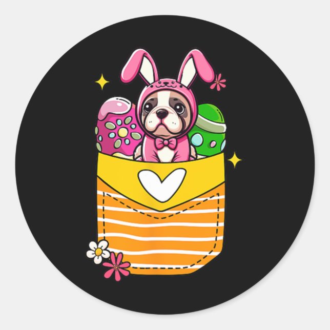 Bunny French Bulldog Easter Chocolate Eggs Inside  Classic Round Sticker (Front)