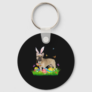 Bunny French Bulldog With Egg Basket Easter Huntin Key Ring